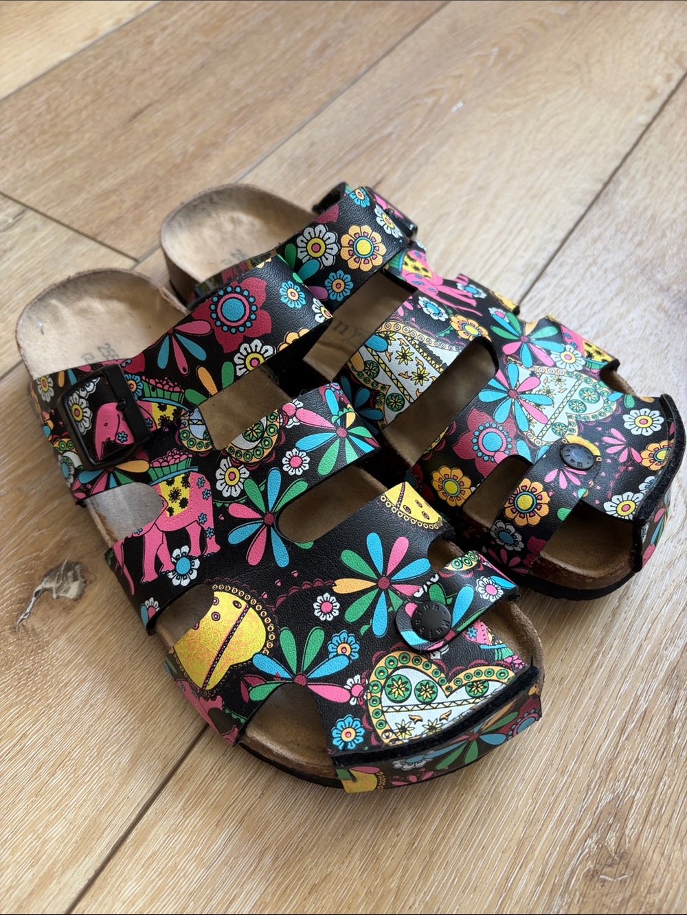 Maibulun Women’s US 9.5 Colorful Floral Boho Strappy Comfort Slide Clog Sandals